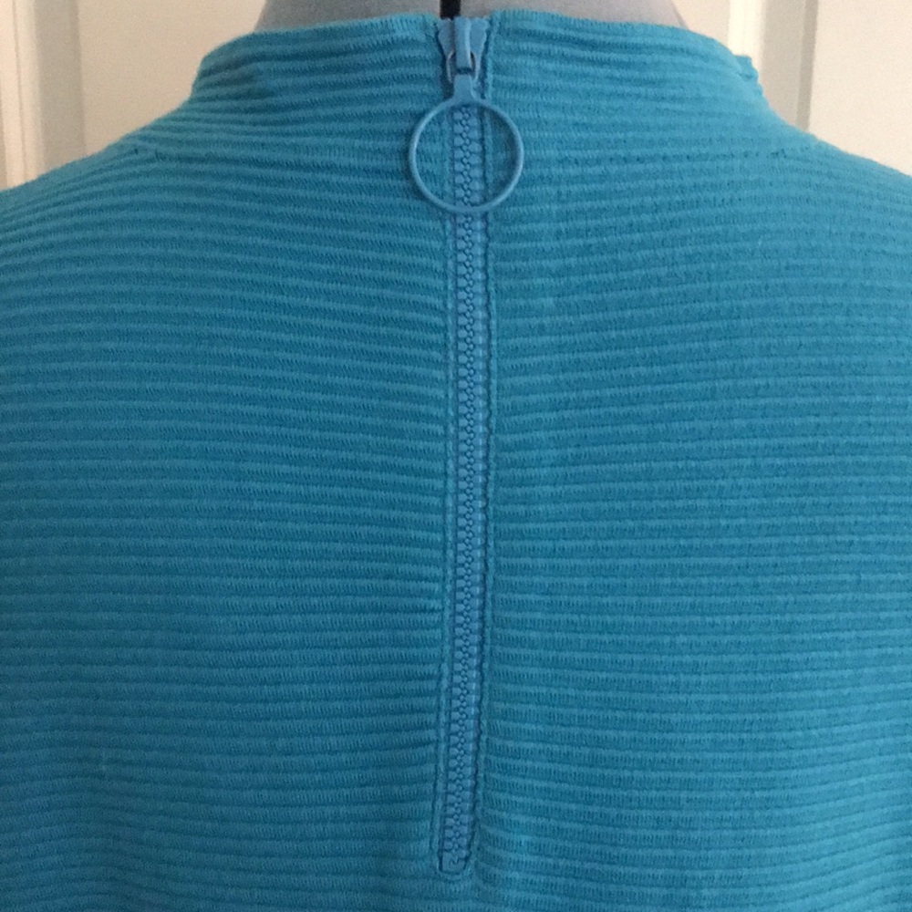 Akris Punto Turquoise Ribbed Sleeveless Cotton Top Cool Back Zipper Size L - Picture 6 of 12